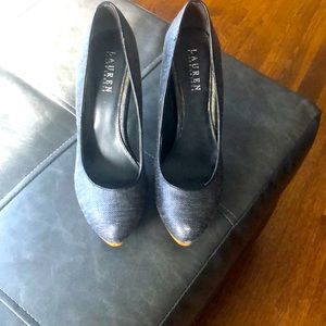 Lauren by Ralph Lauren Textured Blue Heels w/ Wood Heel and Platform